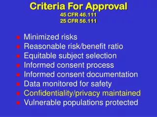 Criteria For Approval 45 CFR 46.111 25 CFR 56.111