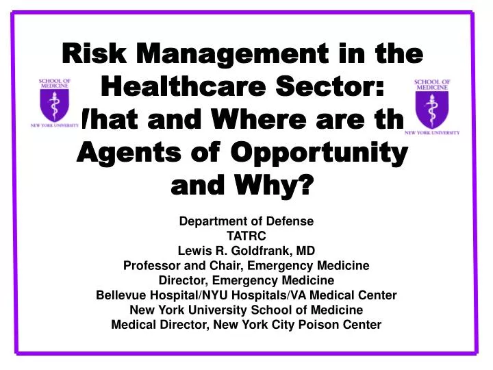 risk management in the healthcare sector what and where are the agents of opportunity and why