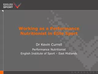Working as a Performance Nutritionist in Elite Sport