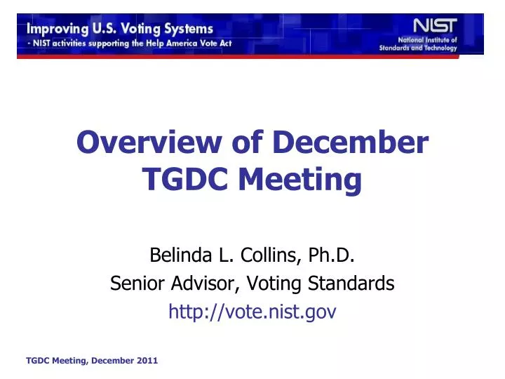 overview of december tgdc meeting