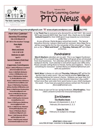 February 2014 The Early Learning Center PTO News