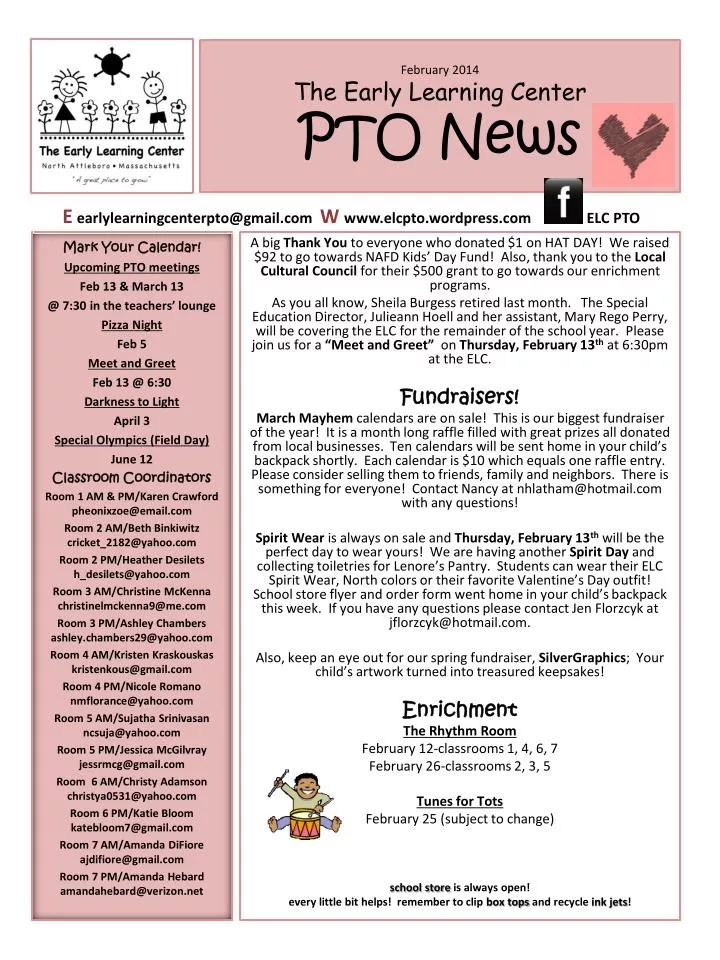 february 2014 the early learning center pto news