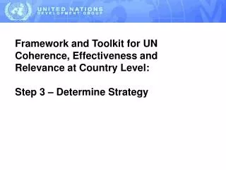 FRAMEWORK FOR UN COHERENCE, EFFECTIVENESS AND RELEVANCE AT COUNTRY LEVEL
