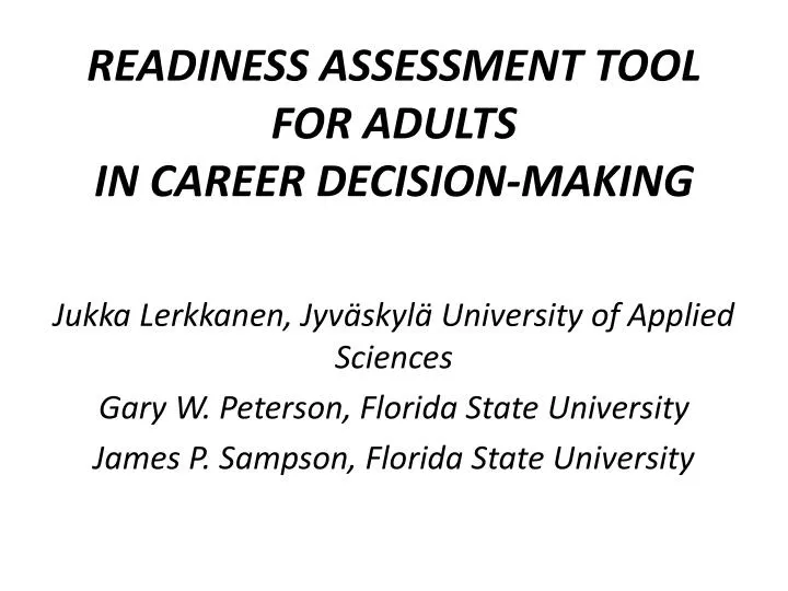 readiness assessment tool for adults in career decision making