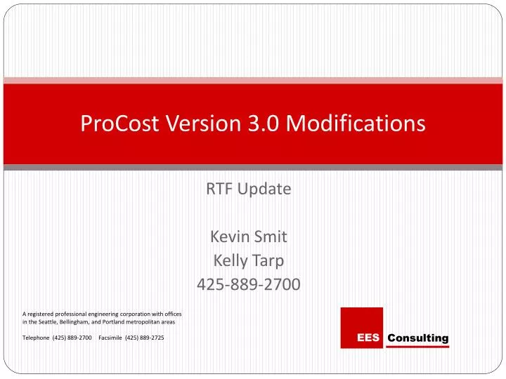 procost version 3 0 modifications