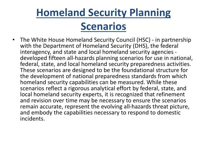 homeland security planning scenarios