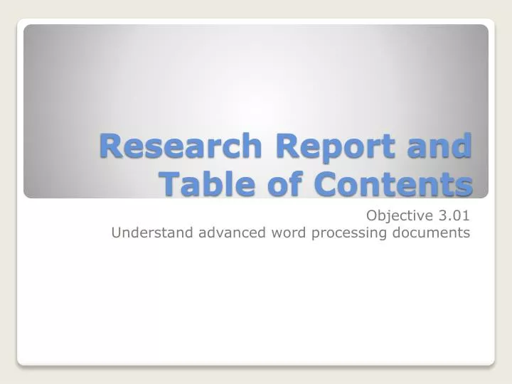 research report and table of contents