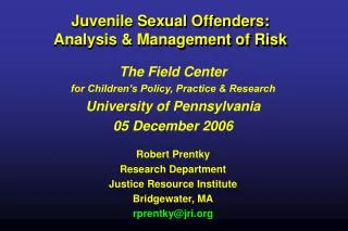 Juvenile Sexual Offenders: Analysis &amp; Management of Risk