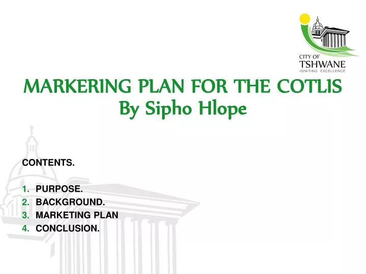 markering plan for the cotlis by sipho hlope