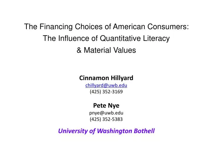 the financing choices of american consumers the influence of quantitative literacy material values