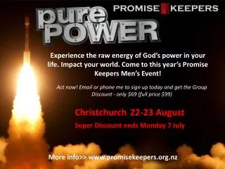 Christchurch 22 -23 August Super Discount ends Monday 7 July