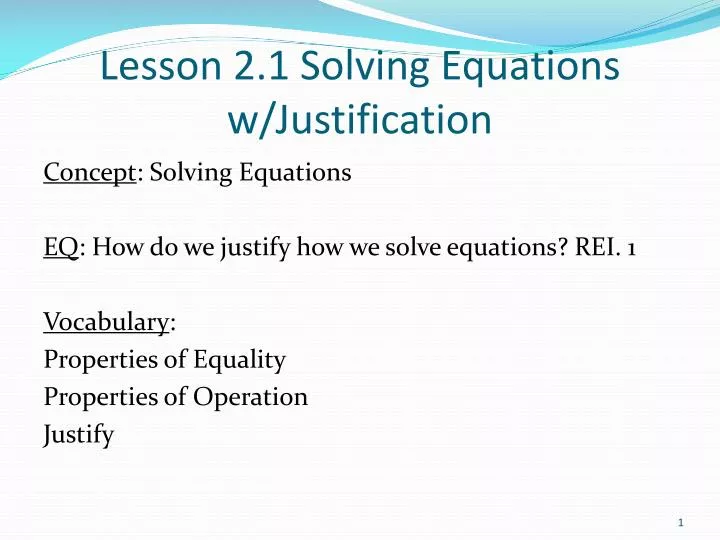 lesson 2 1 solving equations w justification