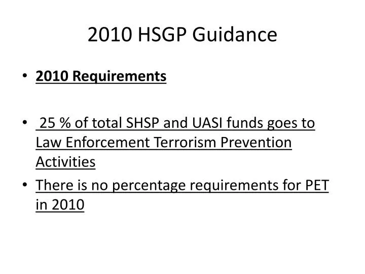 2010 hsgp guidance