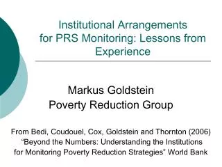 Institutional Arrangements for PRS Monitoring: Lessons from Experience