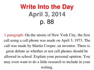 Write Into the Day April 3, 2014 p. 88