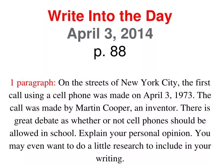 write into the day april 3 2014 p 88