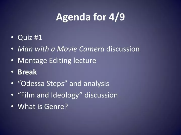 agenda for 4 9