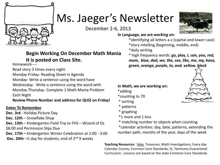 ms jaeger s newsletter december 2 6 2013