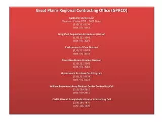Great Plains Regional Contracting Office (GPRCO) Customer Service Line