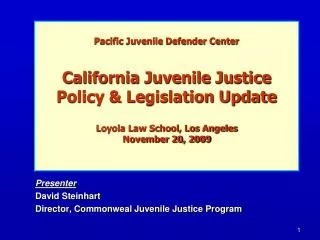 Presenter David Steinhart Director, Commonweal Juvenile Justice Program