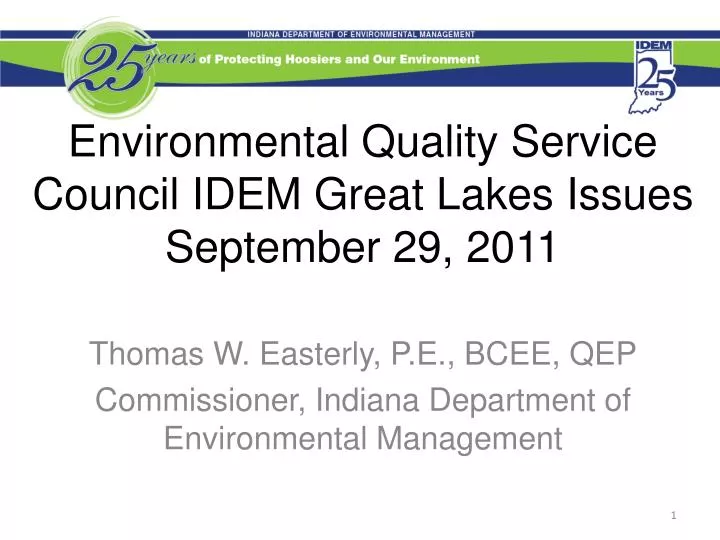 environmental quality service council idem great lakes issues september 29 2011