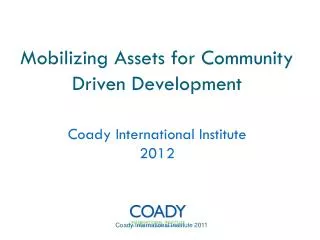 Mobilizing Assets for Community Driven Development