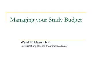 Managing your Study Budget