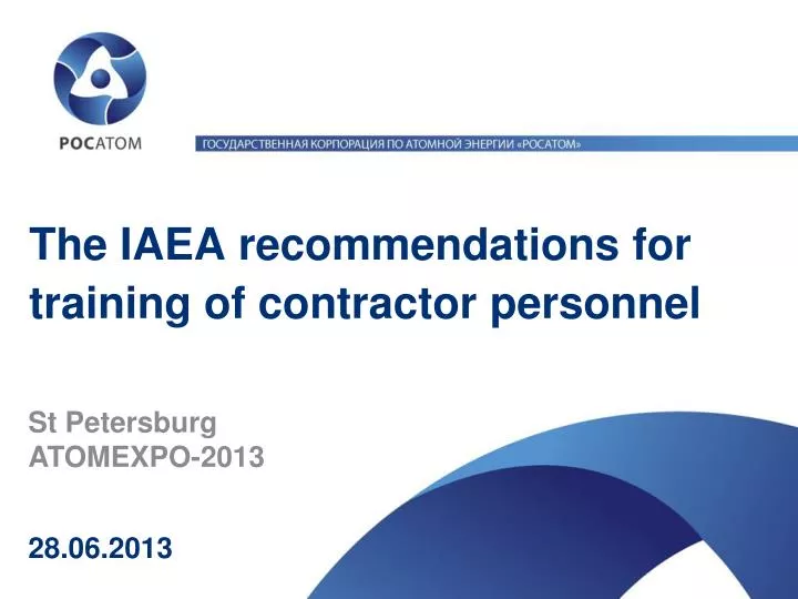 the iaea recommendations for training of contractor personnel