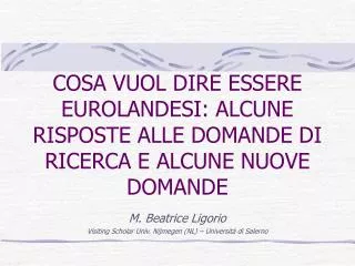 cosa vuol dire essere eurolandesi alcune risposte alle domande di ricerca e alcune nuove domande