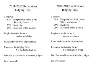 2011-2012 Reflections Judging Tips 3 criteria: