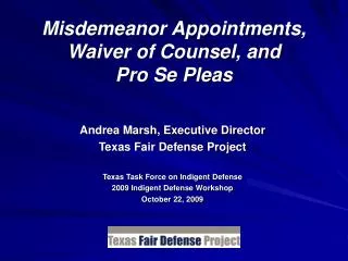 Misdemeanor Appointments, Waiver of Counsel, and Pro Se Pleas