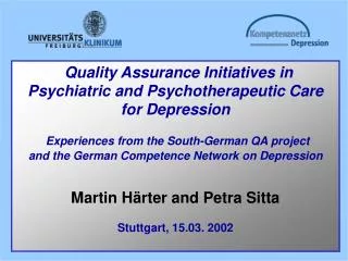 Quality Assurance Initiatives in Psychiatric and Psychotherapeutic Care for Depression