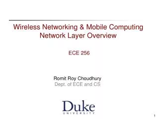 Wireless Networking &amp; Mobile Computing Network Layer Overview ECE 256