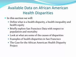 Available Data on African American Health Disparities