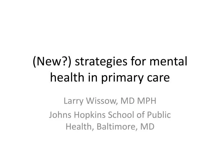 new strategies for mental health in primary care