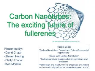 Carbon Nanotubes: The exciting future of fullerenes