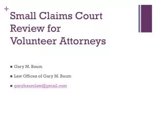 Small Claims Court Review for Volunteer Attorneys