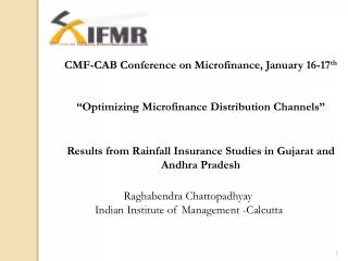 CMF-CAB Conference on Microfinance, January 16-17 th