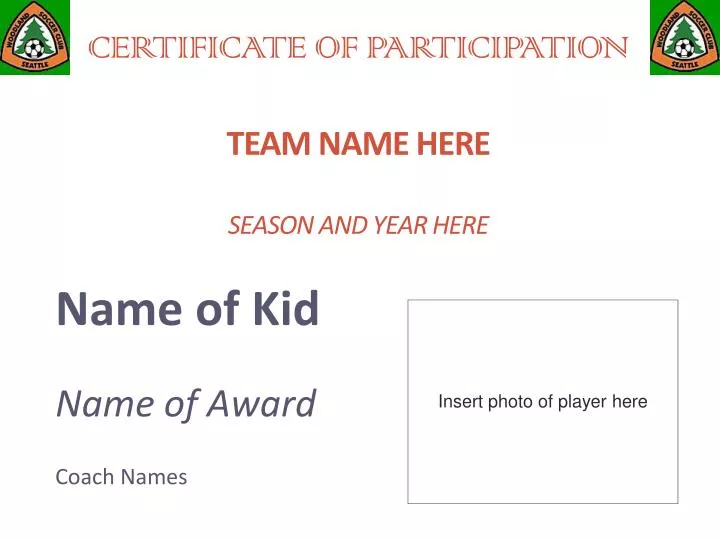 PPT - CERTIFICATE OF participation Team Name Here Season and Year Here ...