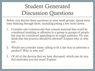 Student Generated Discussion Questions