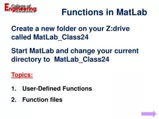 Functions in MatLab