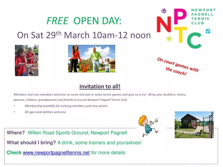 free open day on sat 29 th march 10am 12 noon
