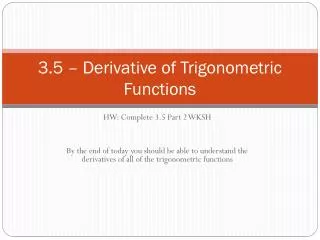 3.5 – Derivative of Trigonometric Functions