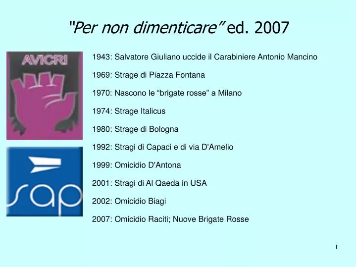 per non dimenticare ed 2007