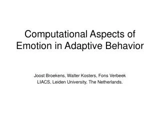 Computational Aspects of Emotion in Adaptive Behavior