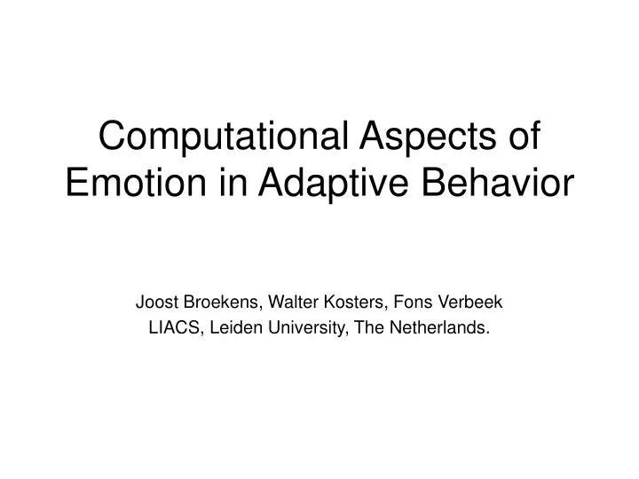 computational aspects of emotion in adaptive behavior