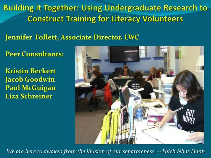 building it together using undergraduate research to construct training for literacy volunteers