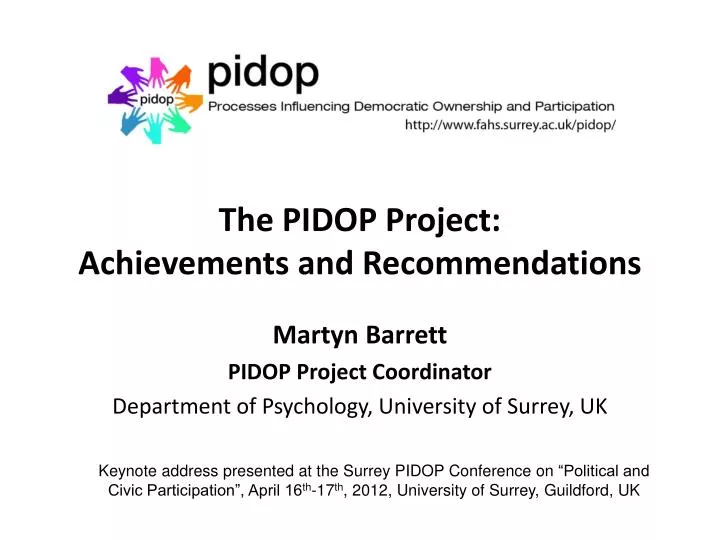 the pidop project achievements and recommendations