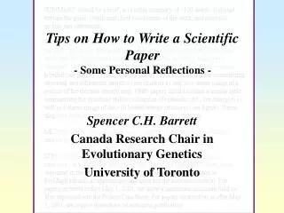 Tips on How to Write a Scientific Paper - Some Personal Reflections -