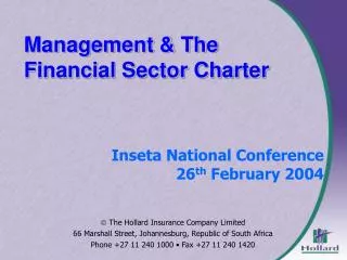 Management &amp; The Financial Sector Charter